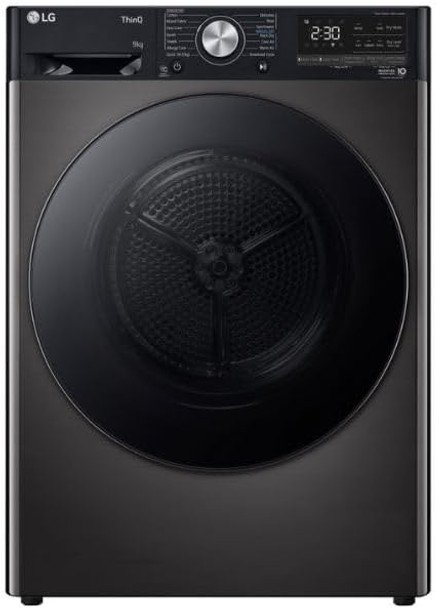 LG, FDV909BN.BPBQKU, Auto Cleaning Condenser DUAL Inverter Heat Pump™ 9kg Dryer, Black Steel