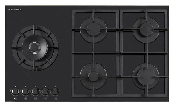 NordMende, HGX904BGL, 90cm Black Glass Gas Hob, Black NordMende, HGX904BGL, 90cm Black Glass Gas Hob, Black