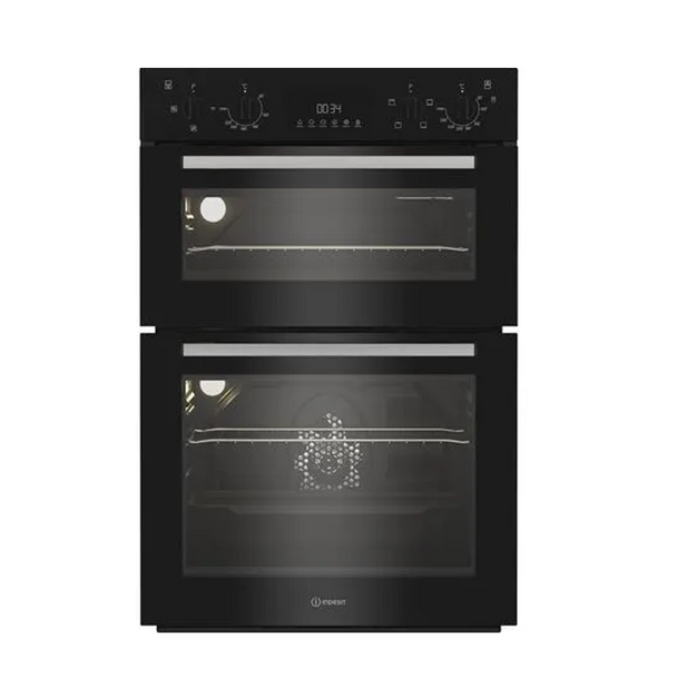 Indesit, DII10DB, 36/69L Electric Double Oven with Fan, Black