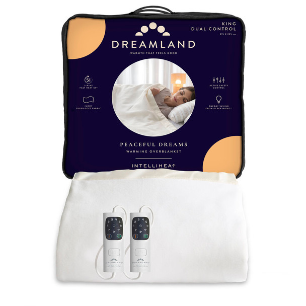 Dreamland, 16926, Heated Overblanket Intelliheat Kingsize Dual Control, White