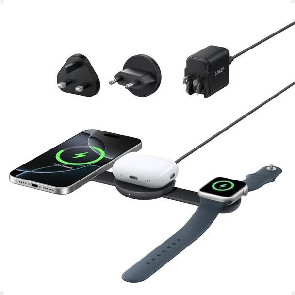 Anker, B25M8H11, MagGo 3-in-1 Wireless Charging Station 15W Qi2 Foldable, Black