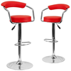 Flash Furniture - 2 Pack Contemporary Vinyl Adjustable Height Barstool with Arms and Chrome Base - Red