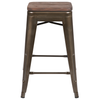 Flash Furniture - 24" High Metal Counter-Height, Indoor Bar Stool with Wood Seat - Stackable Set of 4 - Gun Metal