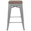 Flash Furniture - 24" High Metal Counter-Height, Indoor Bar Stool with Wood Seat - Stackable Set of 4 - Silver