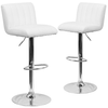 Flash Furniture - 2 Pk. Contemporary Vinyl Adjustable Height Barstool with Vertical Stitch Back/Seat and Chrome Base - White