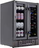 Newair 24” Built-in Dual Zone 18 Bottle and 58 Can Wine and Beverage Fridge, with French Doors and Adjustable Shelves - Black stainless steel