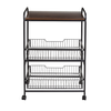 Honey-Can-Do - 3-Tier Rolling Cart with Wood Shelf and Pull-Out Baskets - Black/Brown