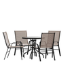 Flash Furniture - Brazos Outdoor Round Contemporary  5 Patio Table and Chair Set - Brown