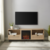 Walker Edison - Boho Rattan-Door Electric Fireplace Console - Coastal Oak