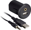Install Bay - Snap-In USB and AUX Adapter with 4.92' Extension Cable - Black