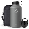 BUZIO Duet Series Insulated Water Bottle with Straw Lid and Flex Lid, Grey 64oz - Gray