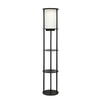 Simple Designs Round Etagere Storage Floor Lamp with 2 USB, 1 Outlet - Black