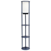 Simple Designs Round Etagere Storage Floor Lamp with 2 USB, 1 Outlet - Navy