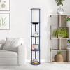 Simple Designs Round Etagere Storage Floor Lamp with 2 USB, 1 Outlet - Navy