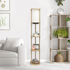 Simple Designs Round Etagere Storage Floor Lamp with 2 USB, 1 Outlet - Tan
