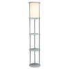 Simple Designs Round Etagere Storage Floor Lamp with 2 USB, 1 Outlet - Gray