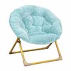 Flash Furniture - Gwen Kids Folding Faux Fur Saucer Chair for Playroom or Bedroom - Dusty Aqua/Soft Gold