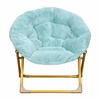 Flash Furniture - Gwen Kids Folding Faux Fur Saucer Chair for Playroom or Bedroom - Dusty Aqua/Soft Gold