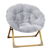 Flash Furniture - Gwen Kids Folding Faux Fur Saucer Chair for Playroom or Bedroom - Gray/Soft Gold