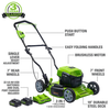 Greenworks - 48V (2x24V) 19" Cordless Battery Lawn Mower w/ Two (2) 4.0Ah Batteries & Dual Port Rapid Charger - Green