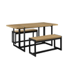 Walker Edison - Industrial Dining Set with 2 Benches - Coastal Oak