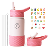 Buzio - 14oz Insulated Water Bottle with Straw Lid & Silicone Boot for Kids - Pink