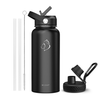 Buzio - 32oz Insulated Water Bottle with Straw Lid and Spout Lid - Black