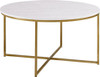 Walker Edison - X-Base Round Coffee Table - Faux White Marble/Gold