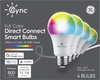 GE - Cync Direct Connect Matter Light Bulbs (4 A19 LED Color Changing Light Bulbs) - Full Color
