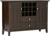 Simpli Home - Bedford Rustic Solid Wood 4-Shelf 2-Drawer Sideboard, Buffet, Credenza, and Wine Rack - Dark Tobacco Brown