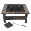 Pure Garden - Fire Pit Set, Wood Burning Pit With Spark Screen, Cover and Log Poker,  32" Marble Tile Square Firepit - Black and orange marbled