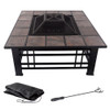 Pure Garden - Fire Pit Set, Wood Burning Pit - Includes Spark Screen and Log Poker, 32” Square Tile Firepit - Black and Orange Marbled