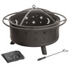Pure Garden - Fire Pit Set, Wood Burning Pit With Spark Screen, Cover and Log Poker,  30" Round Star and Moon Firepit - Black