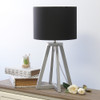 Simple Designs Interlocked Triangular Gray Wood Table Lamp with Black Fabric Shade