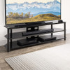CorLiving - Travers Black Gloss TV Bench with Open Shelves for TVs up to 82" - Black
