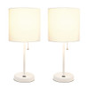 LimeLights White Stick Lamp with USB charging port and Fabric Shade 2 Pack Set, White