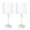 LimeLights White Stick Lamp with USB charging port and Fabric Shade 2 Pack Set, White