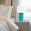 Elegant Designs Modern Leather Table Lamp with USB and White Fabric Shade, Teal