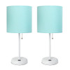 LimeLights White Stick Lamp with USB charging port and Fabric Shade 2 Pack Set, Aqua