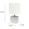 Simple Designs Petite Marbled Ceramic Table Lamp with Fabric Shade, White with White Shade - White base/White shade