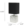 Simple Designs Petite Marbled Ceramic Table Lamp with Fabric Shade, White with Black Shade - White base/Black shade