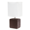 Simple Designs Petite Faux Stone Table Lamp with Fabric Shade, Brown with White Shade - Brown base/White shade
