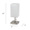 Simple Designs Petite Stick Lamp with USB Charging Port and Fabric Shade, White - Brushed Nickel base/White shade