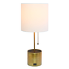 Simple Designs Hammered Metal Organizer Table Lamp with USB charging port and Fabric Shade, Gold - Gold base/White shade