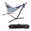 Hastings Home - Double Brazilian Hammock with Stand Included Poly/Cotton Fabric Hammock and Powder-Coated Steel Frame with Carrying Bag - Blue