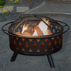 Nature Spring - 32" Fire Pit – Round Outdoor Fireplace with Cross-Weave Steel Bowl for Patio Wood Burning - Black