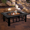 Nature Spring - 37” Marble Tile Rectangular Fire Pit Set, Wood Burning Pit Great for Outdoor and Patio - Black and Orange Marbled Tile