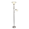 Lalia Home Torchiere Floor Lamp with Reading Light and Marble Glass Shades, Brushed Nickel - BRUSHED NICKEL/WHITE SHADES