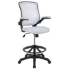 Flash Furniture - Mid-Back Mesh Ergonomic Drafting Chair with Adjustable Foot Ring and Flip-Up Arms - White
