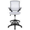 Flash Furniture - Mid-Back Mesh Ergonomic Drafting Chair with Adjustable Foot Ring and Flip-Up Arms - White